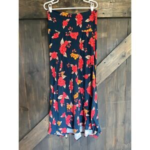 Lularoe Maxi Skirt Womens Medium Blue Floral Colorful Long Boho Stretchy Summer